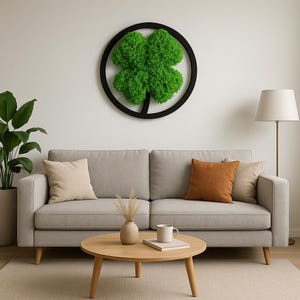 Cartello con trifoglio portafortuna in muschio incorniciato, muschio di renna, decorazione da parete in muschio conservato, decorazione per la casa, muschio vivo, effetto 3D, regalo per
