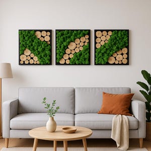 Home Wall Decor Moss Artwork Openwork Preserved Moss Wall Art Reindeer Moss Wood Slice Home Decor Natural Greenery Wall Hanging Eco Friendly