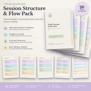 Therapy Session Structure Guide, Counselling Session Planner, Session Notes Template, First Session Checklist, Therapist Fillable PDF