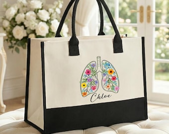 Pulmonologist Tote Bag, Floral Anatomical Lungs Book Tote, Respiratory Therapist Gift, Doctor Appreciation Bag, Medical Gift for Her