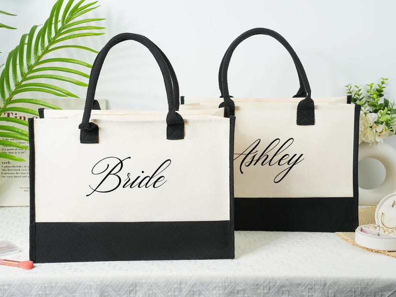 Personalized Canvas Bridesmaid Tote Bag,beach Bag With Name, Bridal ...