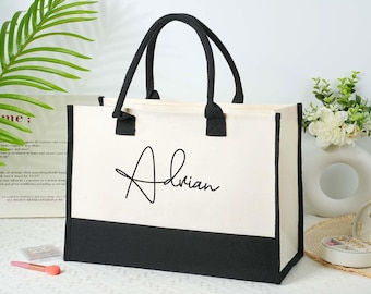 Personalized Canvas Beach Tote Bag, Bachelorette Party Gift,Custom Bridesmaid Tote Bag,Bag With Name