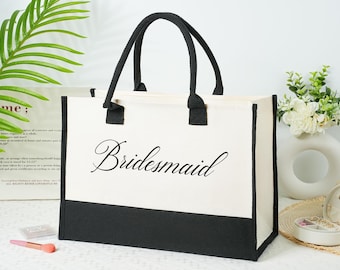 Personalized Canvas Bridesmaid Tote Bag,Beach Bag with Name, Bridal Party Totes
