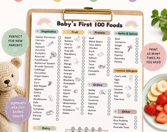 Baby's First 100 Foods Checklist | Meal Planner, Food Tracker (Digital Download)
