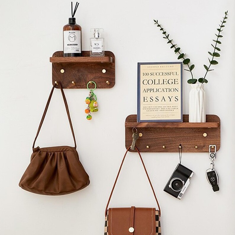 Walnut Key Rack Personalized Modern Wood Key Rack With Shelf, Magnetic Key Holder ...
