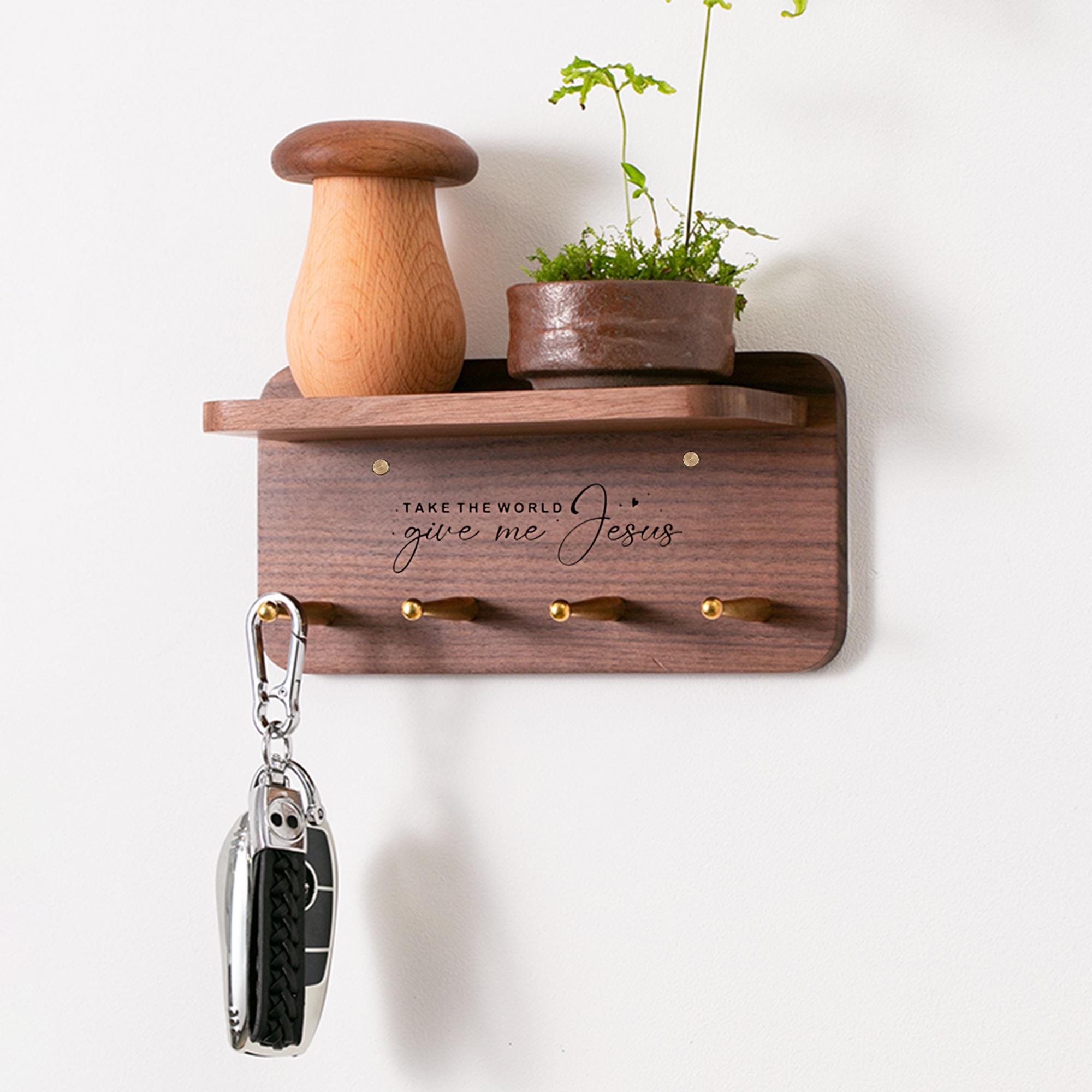 Walnut Key Rack Personalized Modern Wood Key Rack With Shelf, Magnetic Key Holder ...