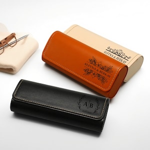 Personalized Leather Glasses Case | Custom Engraved Eyewear Holder | Sunglasses Pouch Gift for Dad Mom Him Her Men Women