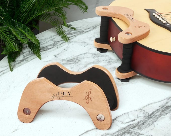 Personalized Adjustable Wooden Guitar Stand – Custom Foldable Portable Guitar Holder, Engraved Gift for Guitarist, Musician, Guitar Lover
