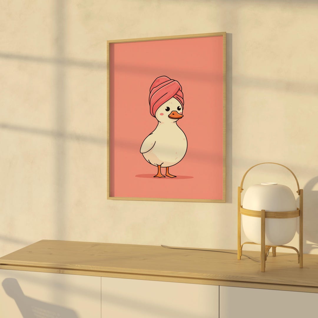 Cute Duck Bathroom Wall Art | Pink Towel Turban Duck Print | Playful ...