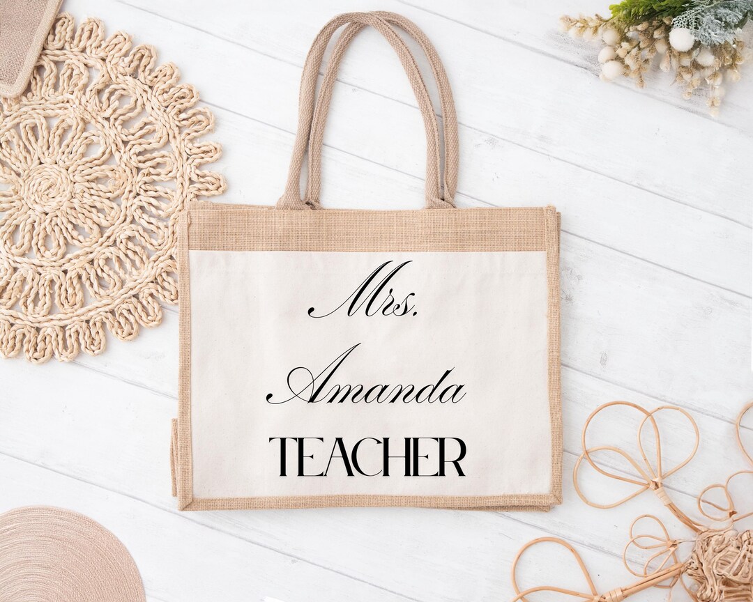 Personalized Teacher Tote Bag – Custom Name Jute Bag – Gift for Teacher ...