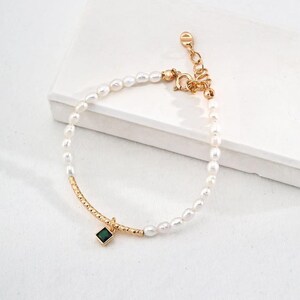 Elegant Freshwater Pearl & Zircon Silver Bracelet, Mother&#39;s Day Gift, Gift for her, Pearl Jewelry, Personalized jewelry, Bridesmaid gift