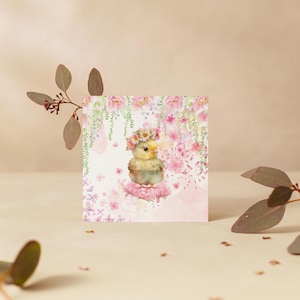Chick with Flower Crown | Easter Greetings Square Card to Print