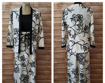 Vintage Shaheen Hawaiian Dress with Jacket | White and Black Maxi Hawaiian with Jacket |  Medium - See Measurements
