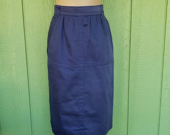 Vintage 1970's Blue Escada Pencil Skirt | Fitted Waist | Secretary Style Skirt | Designer ESCADA Skirt Small