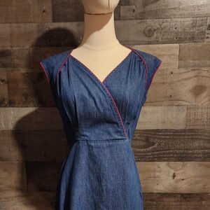 faux wrap denim dress Womens Denim Faux Wrap Front Detail Mini Dress, Medium Wash, Size M
