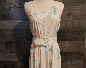 Vintage Carol Anderson Floral Midi Dress | Belted Floral Tank Dress | Label Size 9/10 - See Actual Measurements listed
