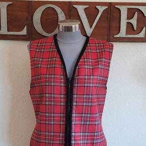 Chaleco a cuadros vintage de Talbots, años 90. Chaleco a cuadros rojo. Chaleco a cuadros y terciopelo. Chaleco con cremallera. Talla M/L.