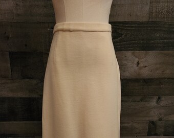 Vintage 1960's Knee Skirt | Cream Wool Knit Skirt | 28" Waist