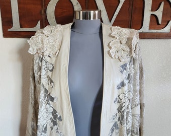 Vintage Cream Leather and Lace 1980's Biker Rocker Style Jacket | 8/10