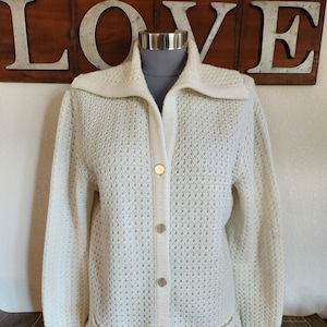 Vintage Belted Cream Cardigan Sweater by Bam&#39;s Knits San Francisco | M/L See Actual Measurements Listed