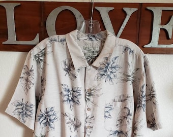 Palm Leaves Batik Bay Machine Washable Button Down Hawaiian Shirt 100/% Rayon