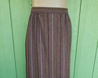 Vintage Striped Wool Blend Pencil Skirt | Brown Houndstooth and Striped Secretary Skirt | 32" Waist