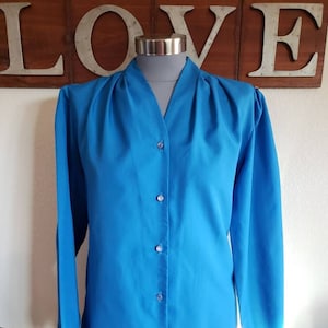 Vintage Blouse Blue Shirt Polyester Sheer Blouse - Etsy