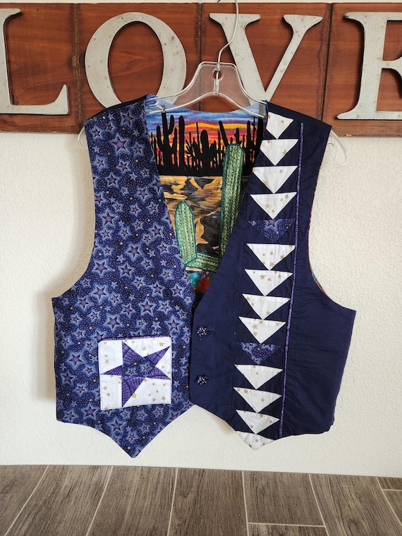 Vintage Handmade Cotton Reversible Patchwork Style Vest - Southwestern Vest - Medium