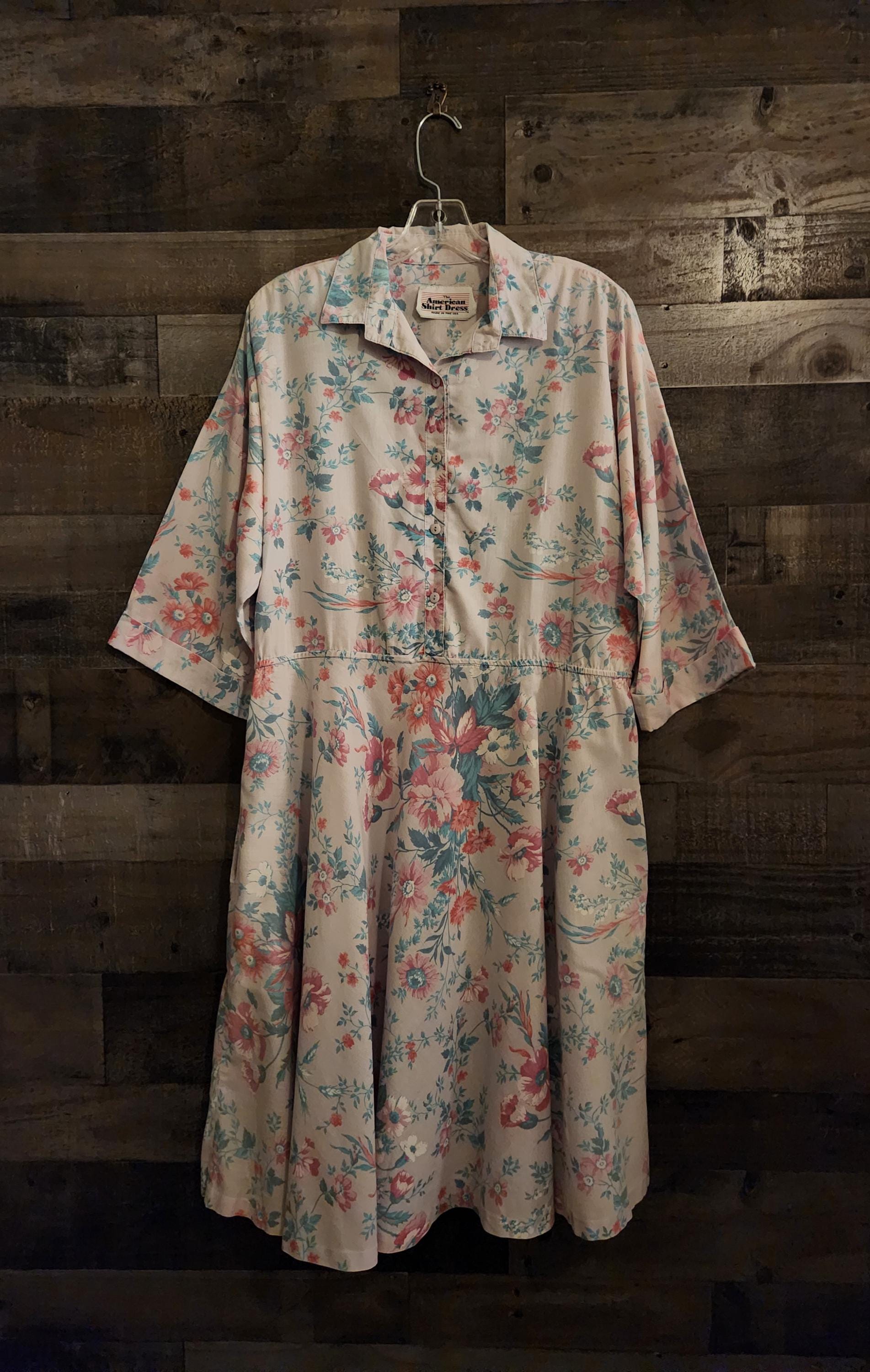 Vintage Floral Dress by the American Shirt Dress Company | Shirt Waist  Style - XL - See Measurements Listed - Etsy