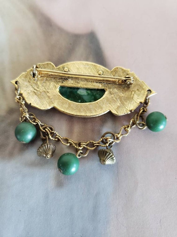 Vintage Brooch, Victorian Inspired Gold Tone and … - image 2
