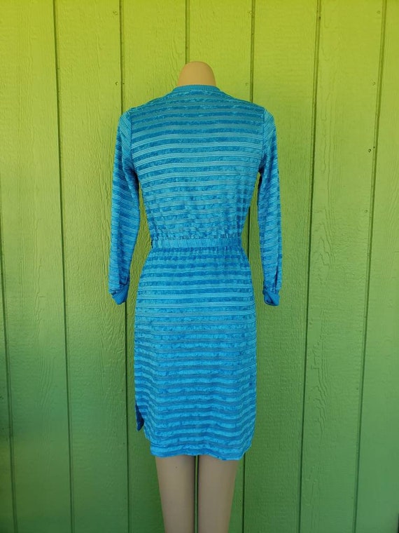 Vintage 1970's Day Dress | Turquoise Polyester Kn… - image 4