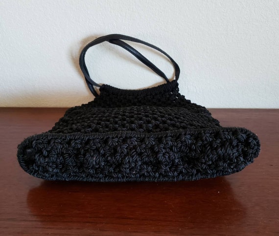 Vintage 1960's Black Thick Crocheted Handbag Purs… - image 7