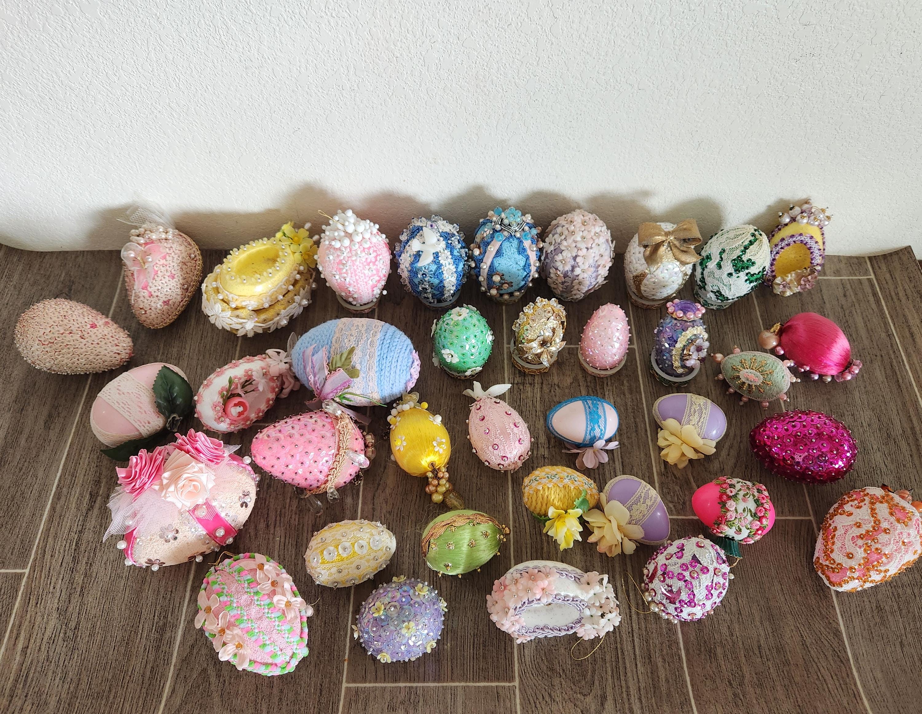Vintage Lot of Hand Made Push Pin Egg Shaped Ornaments, as is Lot