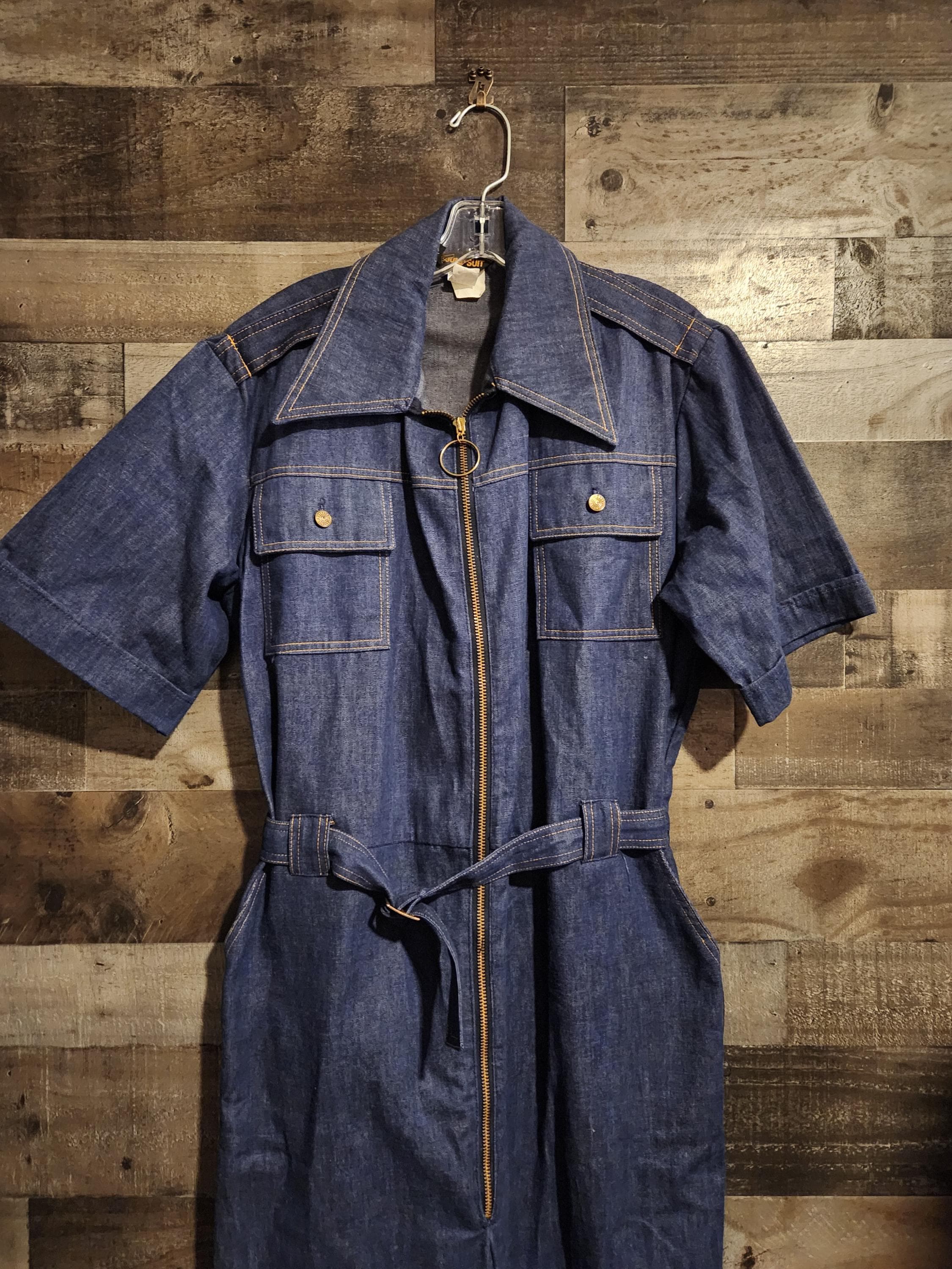 【60〜70's Sears】\"Denim coverall\" Vintage Sears Denim Jumpsuit With Belt - Men's - Unisex