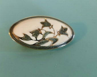 Vintage Enameled Brooch with Flowers - Signed R