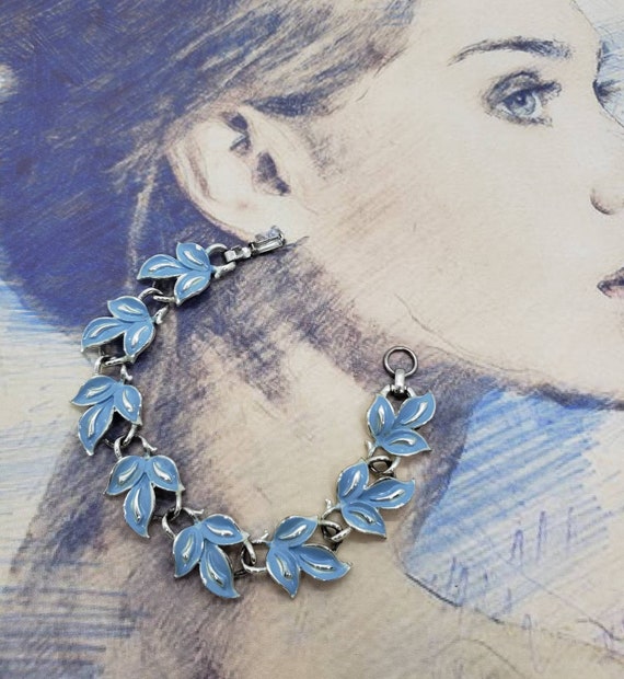 Vintage Enamel Link Bracelet by Coro | Blue Ename… - image 1