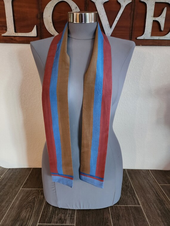 Vintage Narrow Striped Cotton Scarf | Warm Colore… - image 1