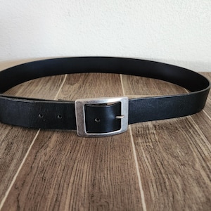 Vintage Black Leather Belt with Silver Tone Buckle | Italian Leather Belt by Old Navy | 36 to 40