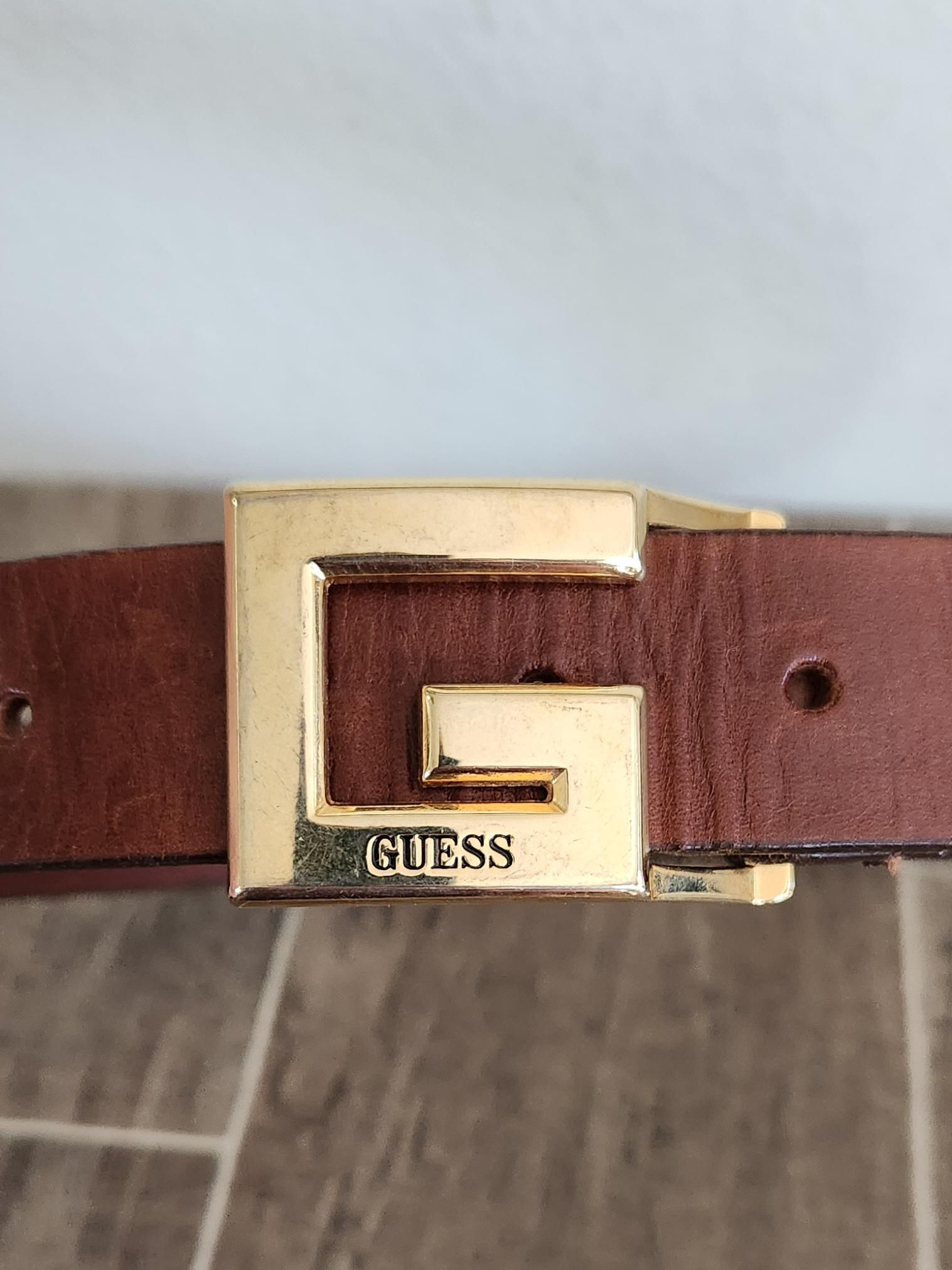 Vintage Leather Brown Belt by GUESS - Gold Tone Signature G  display picture 3