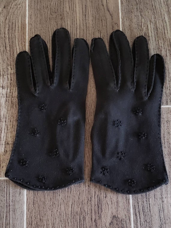 Vintage Black Embroidered Gloves Made in France b… - image 3