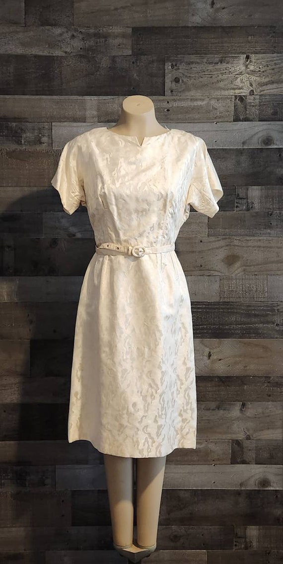 Vintage Cream Brocade Cocktail Dress With Belt | … - image 2