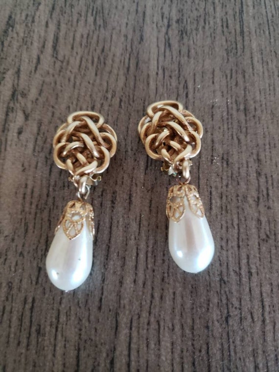 Vintage Christian Dior Gold & Pearl Oval Statement Earrings 1980s