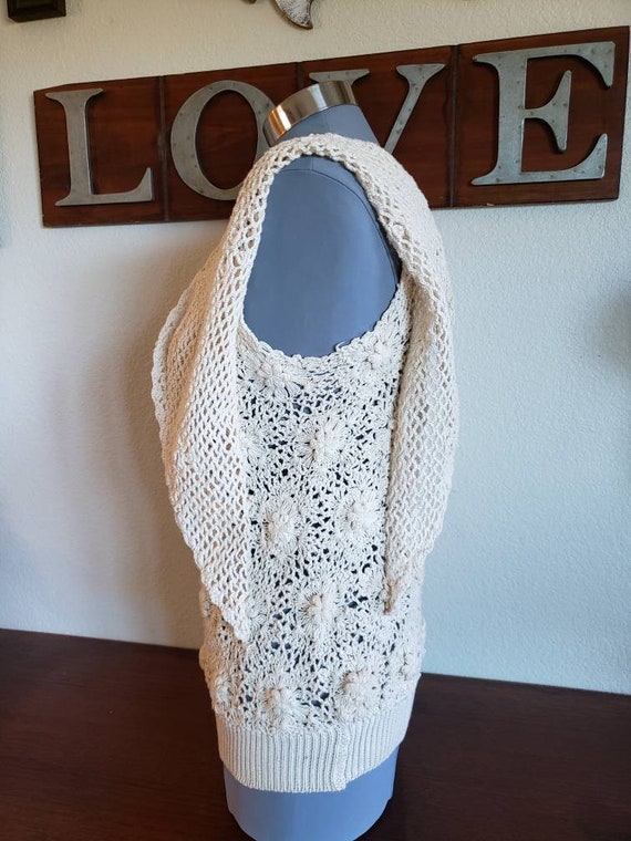 Vintage Crochet Sweater by Kyouko, Flutter Sleeve Boh… Gem