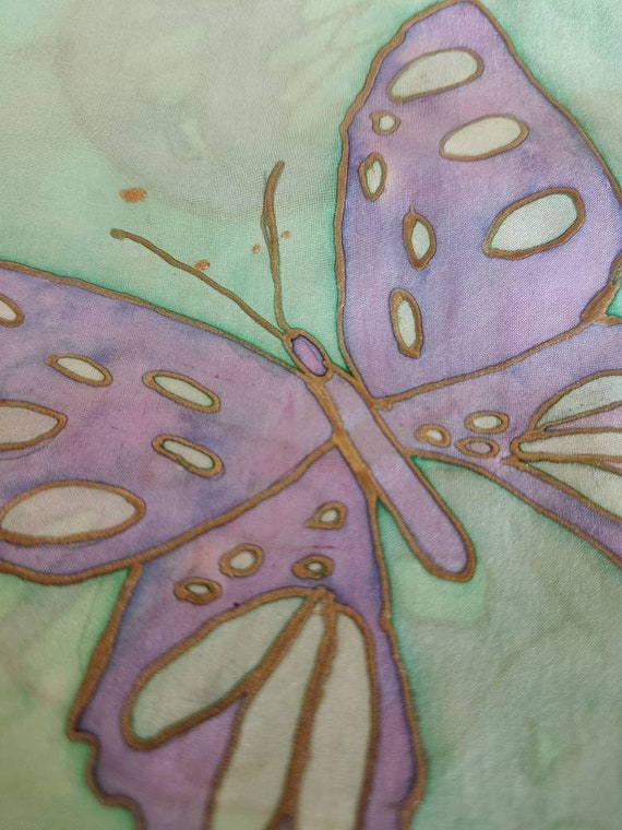 Vintage Hand Painted Silk Scarf with Butterfly De… - image 5