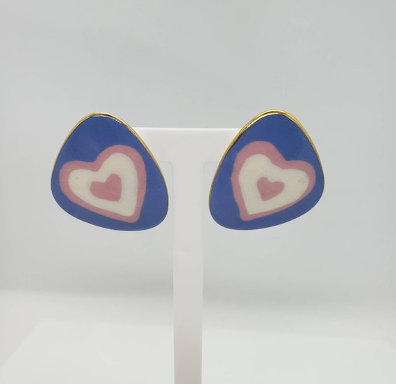 Vintage Ceramic Glazed Heart Earrings Pierced Ear… - image 2