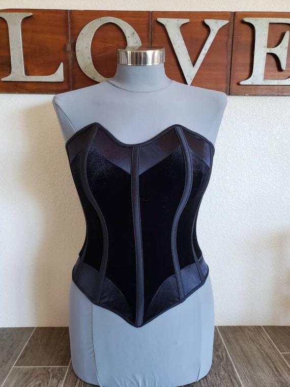 Vintage Black Velvet Bustier | Long Strapless Bust