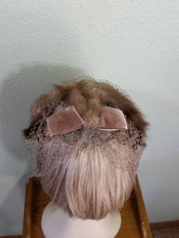 Vintage Mink Headpiece with Netting, 50's,  Mink … - image 5