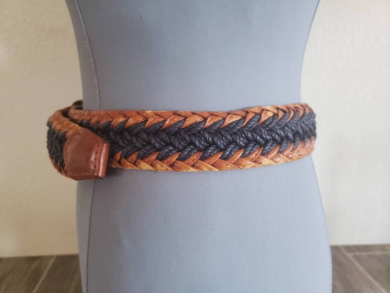 Vintage Braided Leather Belt | Brown Leather and … - image 4