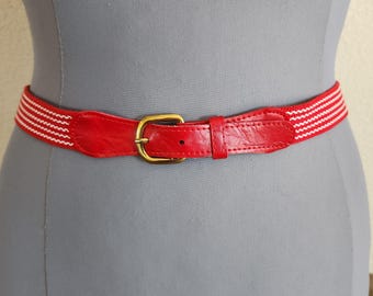 Vintage 60s 70s Red White Nylon Woven Retro Fabric Ribbon  display picture 1