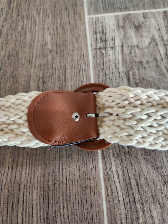 Vintage Wide Woven Belt With Brown Buckle and End… - image 8
